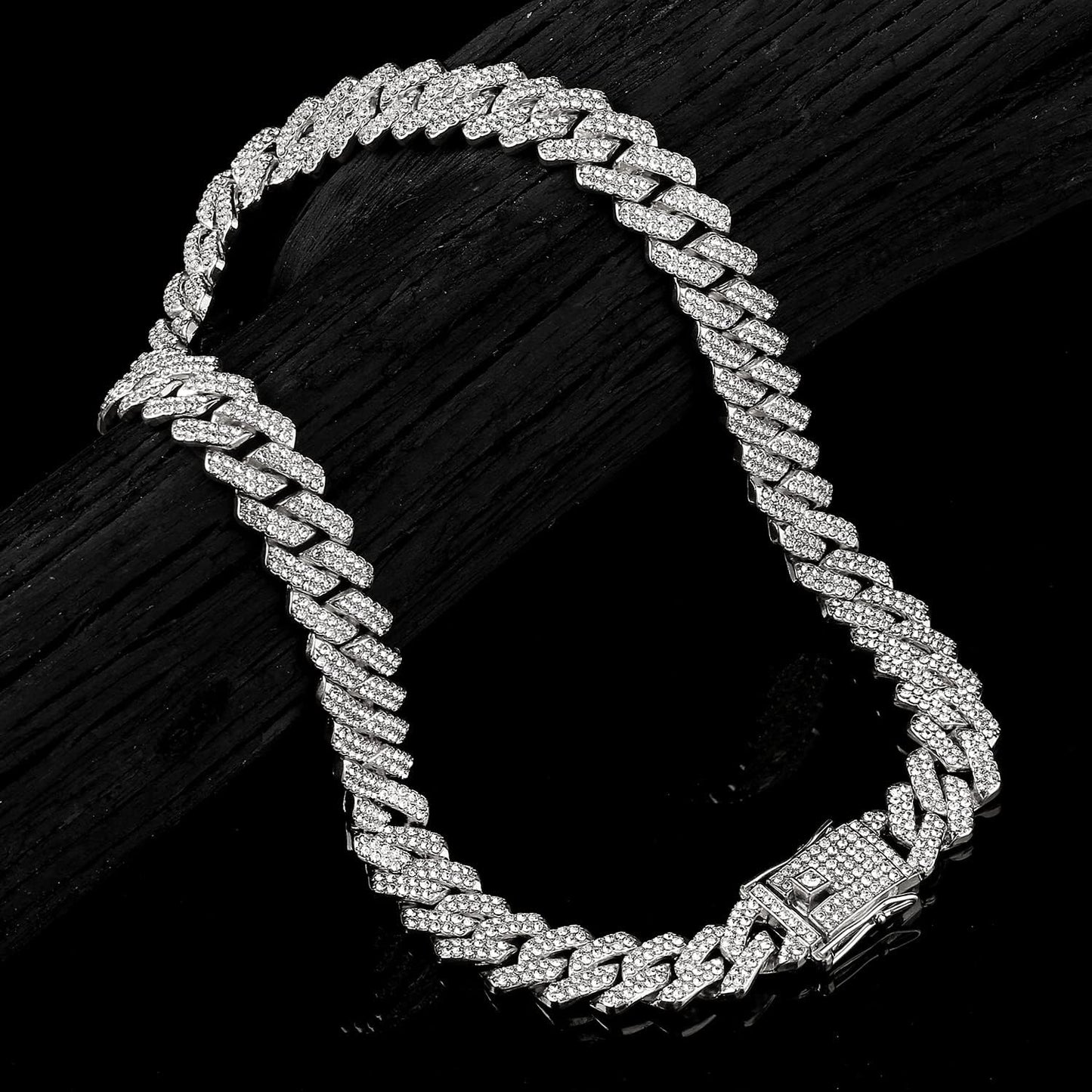 Junvirtuous Cuban Link Chain Mens Iced Out Miami Cuban Necklace Silver/Gold Hip